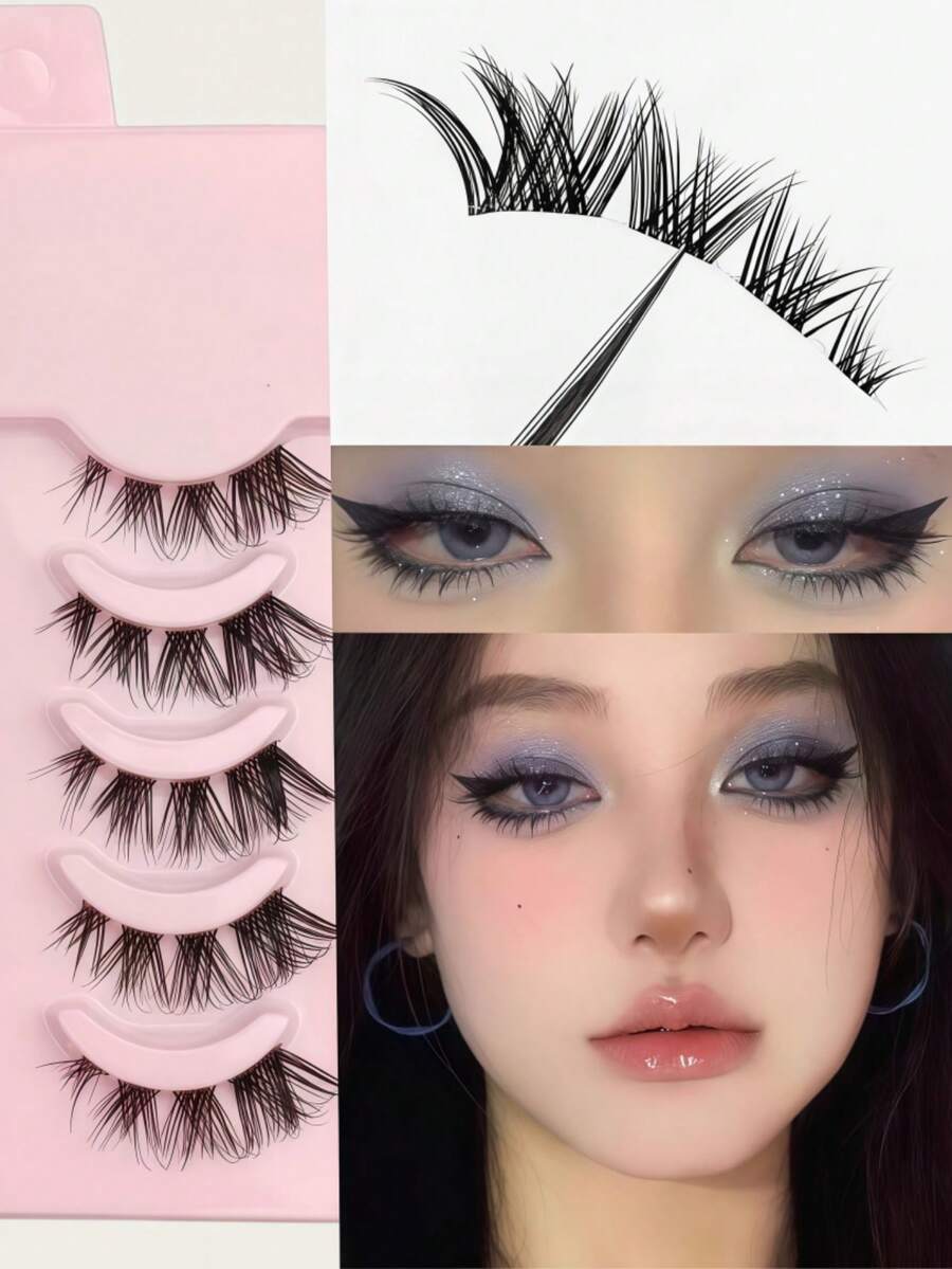 5 Pairs Fox Eye Slanted Lifted Full Strip Lashes, Game-Changer For Hooded Eyes, Light Western Style, Full Clear Soft Band False Eyelashes, No Irritation & Easy To Apply, For Daily & Party Eye Makeup - View 1