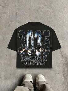 Men's Y2K Tee -Retro American Street Style! Skull Basketball Graphic Tee Loose Retro Fit,Suitable For Young Men And Women To Wear For Casual. - 黑色 - 查看 2