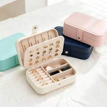1pc Multifunctional PU Jewelry Box, Double Layer Multi-Compartment Portable Jewelry Storage Box, Large Capacity Valentine's Day Gift, Suitable For Earrings, Rings, Necklaces, Zipper/Button Style, Travel Essential, Back To School, Dorm Storage - White - View 10