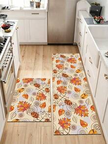 1 Pc Red Maple Leaf Pattern Kitchen Mat, 3.5 Mm Soft Rubber That Absorbs Water And Is Easy To Clean. Suitable For Corridors, Bathrooms, Living Rooms, Outdoor Door Mats, And Toilets. Useable Throughout The Year And For Various Holidays. - Multicolor - View 2