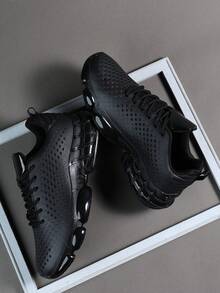 Men's Fashionable Sneakers Shoes, Comfortable Non-Slip Casual Lace-Up Thick Sole Sneakers, Suitable For Outdoor Activities,Trainers - Black - View 5