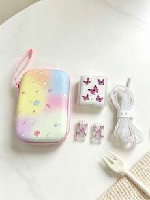 6pcs Butterfly Print Portable Storage Bag Set, Girls Travel Organizer, Data Cable & Earphone Storage Box, Cute Small Item Organizer Bag - Multicolor - View 12