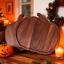 Natural Pumpkin Shaped Wooden Serving Tray | Smooth Wood Decorative Platter For Kitchen & Holiday Table Decor, Ideal Serving Board For Halloween, Thanksgiving & Christmas, Perfect Gift For Cooking Lovers - View 6