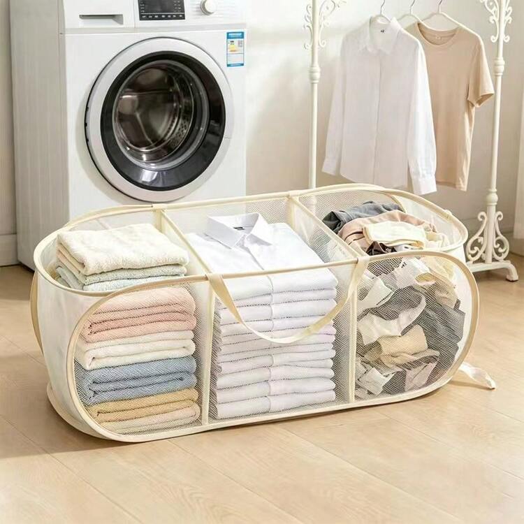 1個 2格/3格大容量收納籃，髒衣洗衣籃，可折疊臥室、浴室與宿舍收納桶，衣物、玩具及雜物雙把手收納籃 - 彩色 - 查看 14