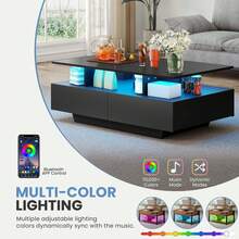 Yitahome Coffee Table With Storage, High Glossy 16 Color Adjustable LED Coffee Tables For Living Room, Black Coffee Table With Open Display Shelf And 4 Drawers, Modern Wooden Rectangle Tea Table - Black - View 3