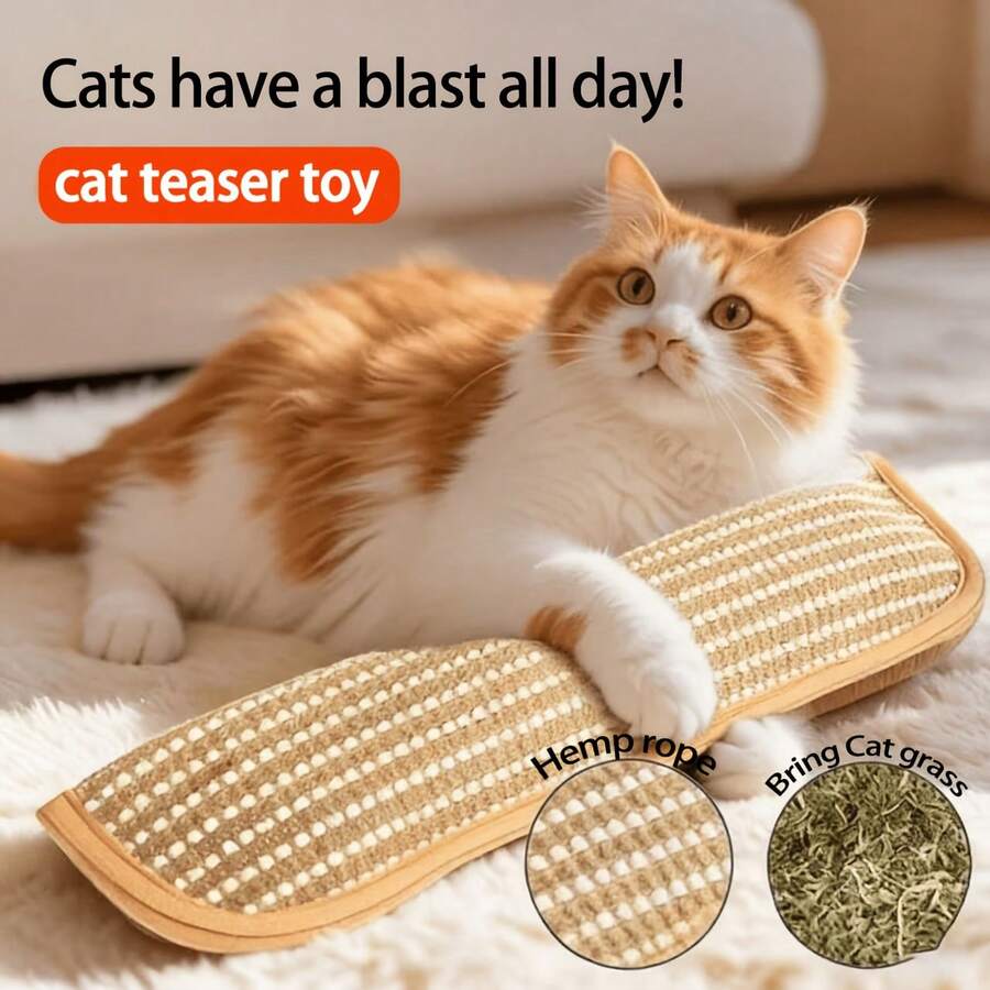 1pc Sisal Cat Scratching Pad - Built-In, Durable, Bite-Resistant, Non-Shedding, Infused With Natural Herbal Essence, All-Season Use, Cat Toy Claw Sharpener, Self-Entertainment Cat Bed Mat, Furniture Protector, Suitable For Kittens And Adult Cats - Multicolor - View 1
