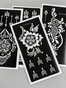 4pcs Henna Style Floral Tattoo Stencils, Flower Paisley Fingertip Chain Pattern, Reusable Henna Template Stickers, Daily/Wedding/Eid DIY Body Art Tools,Formulated Without Henna - Black - View 9