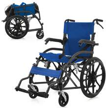 Folding Wheelchair Self-Propelled Self-Propelled Assist Dual-Use Self-Standing Lightweight Compact Non-Puncture Tires Foldable Storable Ultra-Lightweight With Belt Back Pocket For Outdoor Use Nursing Care Welfare Equipment Black Blue Reinforced - View 12