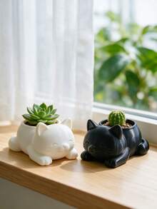 3D Printed Ins Macaron Healing Cat Planter Cartoon Animal Succulent Flower Pot Girl Desktop Makeup Brush Storage Soft Decor Ornament, - Cat - View 8