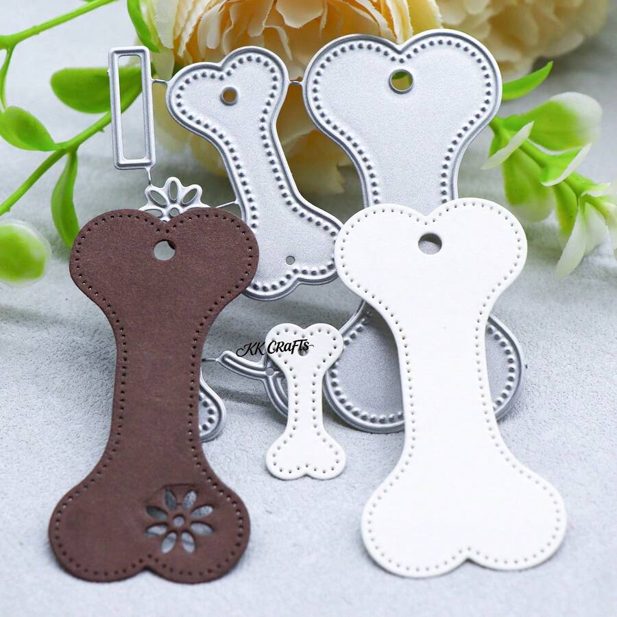Dog Bone Tag Metal Cutting Dies, Dogs Bone Die Cuts New Arrivals, Carbon Steel Embossing Template For DIY Card Making Scrapbooking Paper Crafts - C-Silver - View 1