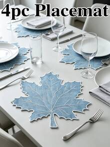 12pcs Thanksgiving Blue Maple Leaf Polyester Embroidered Placemats, Washable Tabletop Decor Pads, Waterproof And Oil-Resistant Table Mats, Table Protector Pads, Wear-Resistant And Non-Slip Table Mats, Easy To Store And Odorless, Suitable For Restaurants, Homestays, Festivals, Parties, Gatherings, Dinners - Multicolor - View 10