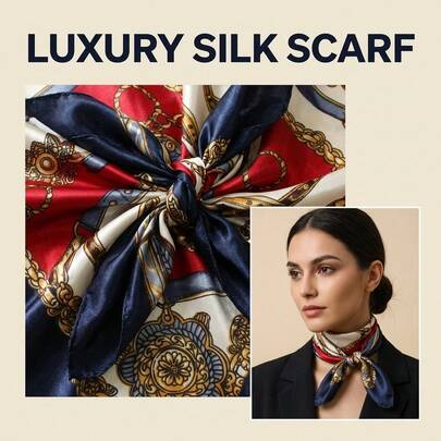 1pc Chain Print Square Scarf, Suitable For Outdoor And Travel, Can Be Used As Decorative Scarf, Hair Band, Headband, Create Style Outfit