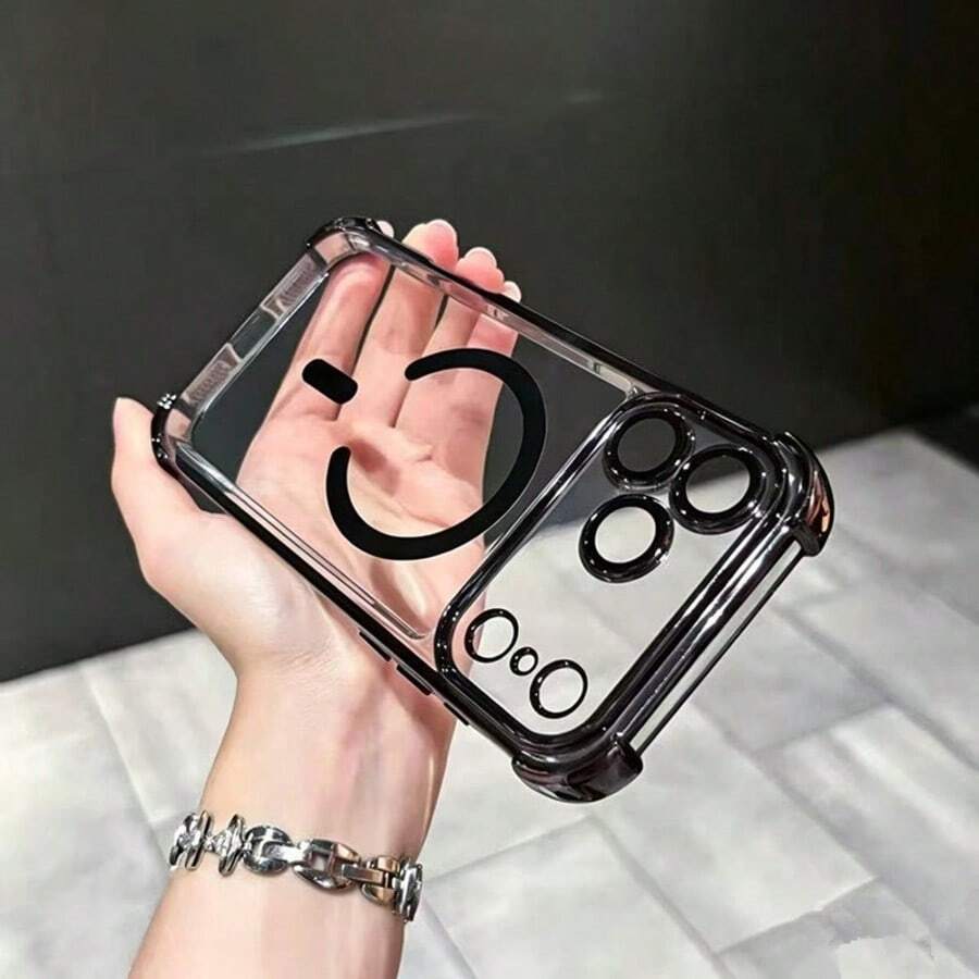 Magnetic Transparent Electroplated Four-Corner Anti-Drop Premium Soft Protective Phone Case Compatible With Iphone 11 12 13 14 Pro Max 15 15 Pro 16 16 Pro Max 17 17 Pro 17 Pro Max 18 18 Pro 18 Pro Max - Black - View 1