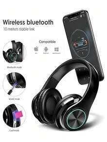 Wireless Bluetooth Gaming Stereo Headphones With RGB LED Lights - Black - View 8
