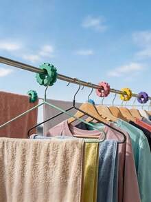10/5/1pc Sunflower Shaped Silicone Clothes Hanger Clips With Washers, Random Color, Universal Windproof Clothes Rack Support Bracket For Indoor And Outdoor Laundry Organization And Storage - Multicolor - View 8