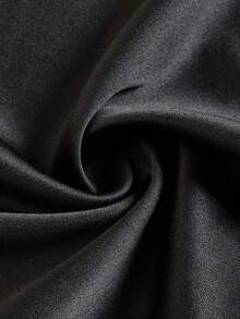 Rok Midi Satin Wanita Pinggang Tinggi dengan Hiasan Renda di Bagian Bawah - Hitam - View 4