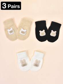 Tobelandyx 3 Pairs, 0-2 Years Old Baby Autumn/Winter Bear And Rabbit Embroidered Knitted Mittens, Toddler Baby Crawling Anti-Scratch Gloves, Suitable For Daily Casual Wear And Outdoor Cold Protection - 3 Pairs - View 10
