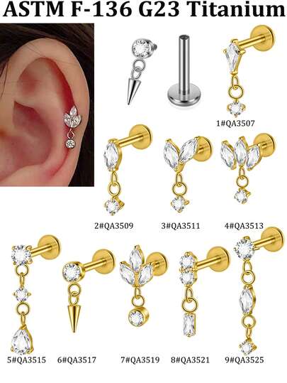1 Adet G23 Saf Titanyum Koni Kalp At Gözü Zirkonya Sallantılı İç Dişli Tragus Kulak ve Dudak Piercingi, Tragus Kulak Memesi ve Conch İçin Zarif Küpe