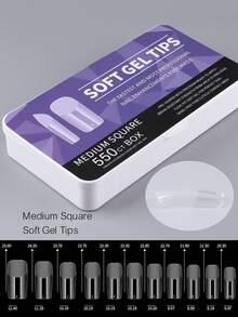 550 Peças Pontas de Unhas de Gel Macio Quadradas Médias, Unhas Postiças Removíveis de Cobertura Total, Unhas Artificiais Transparentes Pré-Polidas com Caixa de Armazenamento, 11 Tamanhos, Adequadas para Salão de Unhas e Manicure DIY, Suprimentos de Arte de Unhas - Transparente - Visão 1