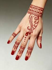 4pcs Henna Style Floral Tattoo Stencils, Flower Paisley Fingertip Chain Pattern, Reusable Henna Template Stickers, Daily/Wedding/Eid DIY Body Art Tools,Formulated Without Henna - Black - View 4