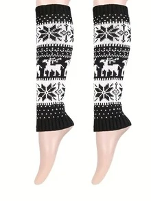 1 par de calcetines de mujer con diseño Fair Isle de copos de nieve en capas, vintage y cómodos, adecuados para otoño/invierno y looks festivos - Multicolor - Ver 8