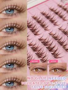 80pcs Brown Self-Adhesive Fluffy False Eyelash Clusters, 10-14mm Mixed Length, Fluffy Individual False Eyelashes, Self-Adhesive DIY Eyelash Extension, Eyelash Clusters, Natural Lengthening C-Curl Eyelash Clusters - C - View 2