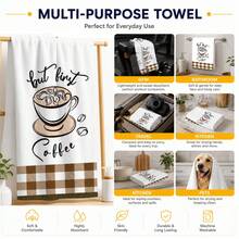 2pcs "But First Coffee" Coffee Themed Kitchen Towels, Coffee Cup Print Brown & White Plaid Decorative Hand Towels, Vintage Country Dish Cloths, Suitable For Kitchen, Coffee Corner, Oven Handle And Home Decor 4/6/8/Pcs Set - Multicolor - View 8