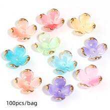 100pcs Acrylic Gold Foil Edge Gradient Petal Flower Spacer, Vintage 4-Petal Flower Bead Cap, DIY Hair Stick Headpiece Pendant Accessory For Jewelry Making - Flower Holder - View 9