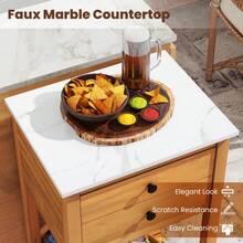 Patio Acacia Wood Storage Cabinet Patio Buffet Cabinet Bar Table With Faux Marble Countertop - Default - View 8