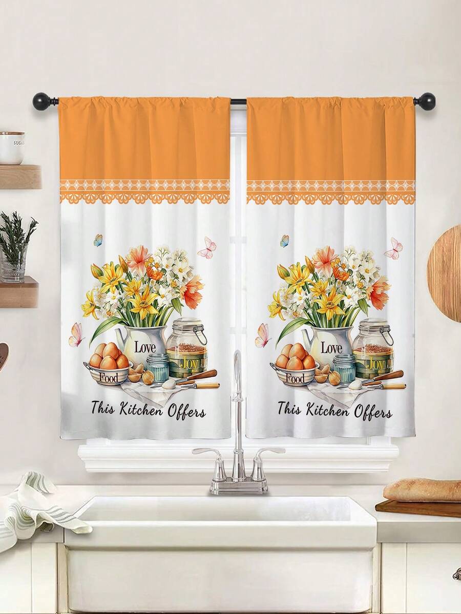 2pcs Pastoral Country Style Flower Kitchen Curtain,Without Holes Curtain, Refer To Bedroom Office Kitchen ﻿Living Room Study Home Decor - Multicolor - View 1