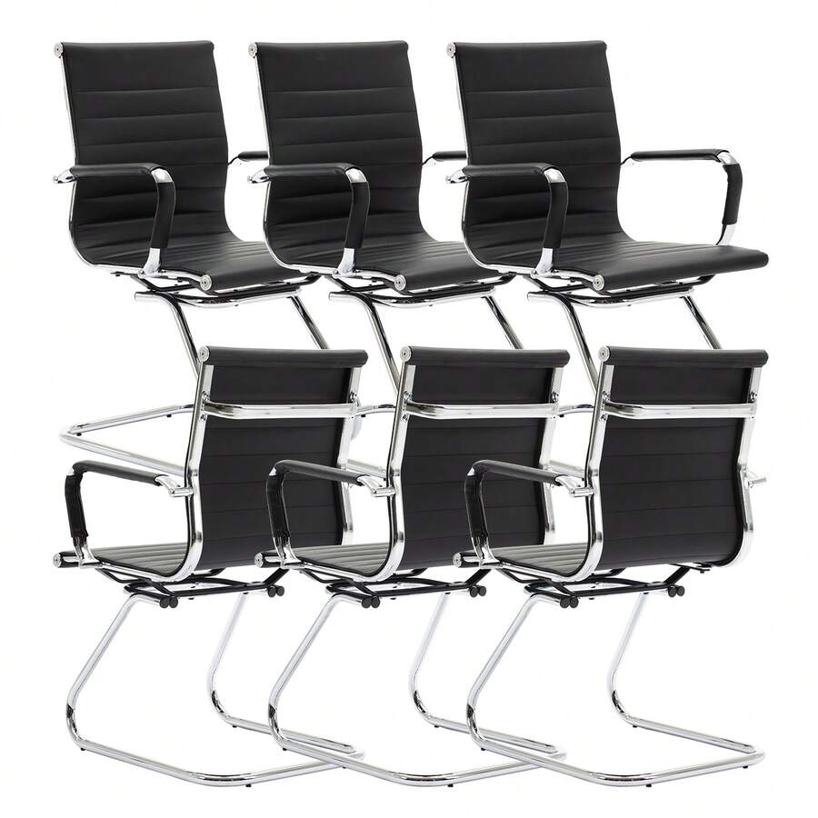 WAHSON OFFICE CHAIRS 6PCS PU Leather Office Chair Metal Frame Conference Chair For Meeting Room/Reception Area - 黑色六把 - 查看 1