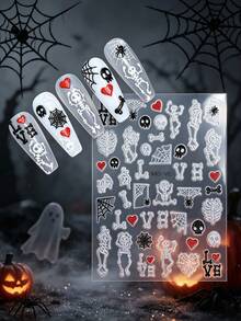 1Sheet Halloween Nail Art Stickers, 3D Self‑Adhesive Nail Decals, Ghost Skull Pumpkin Bloody Handprint Bat Gothic Horror Design, Fall Nails Decor, Halloween Press On Nail Accessories, DIY Manicure Supplies For Women Girls Nail Tech - Multicolor - View 12