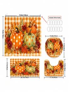 1/3/4pcs Orange & White Plaid Pumpkin Red Maple Autumn Leaf Pattern Bathroom Shower Curtain Set, Cute & Playful Style, 72*72 Inches, Waterproof Shower Curtain Bathroom Accessories - Includes 12 Plastic Hooks - Includes Toilet Lid Cover, U-Shaped Non-Slip Bath Mat And Soft Plush Rug - Washable, Mildew-Resistant - Perfect For Halloween / Thanksgiving Holiday Decor, Home Decor, Room Decor, Back To School Gift. Exquisite Housewarming Gift - A - View 14