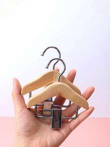Small Wooden Clothes Hanger With Stainless Steel Clips, Pet Clothing And Accessories Hanging Rack, Polished Finish, Space-Saving Design, Suitable For Hanging Small Items, Bathroom Storage Rack - Multicolor - View 2