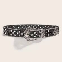 1pc Women's Western Cowgirl Heavy Duty Buckle Y2K Belt Suitable For Daily Wear, Party, Gathering - Black - View 5