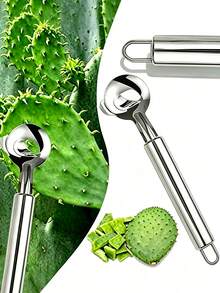 3/1pc Stainless Steel Cactus Peeling Spoon Set, Multi-Function Fruit & Vegetable Peeler, Baller, Pitter, Long Handle Kitchen Tool With Hanging Hole, Suitable For Home & Restaurant Cooking - Silver - View 1