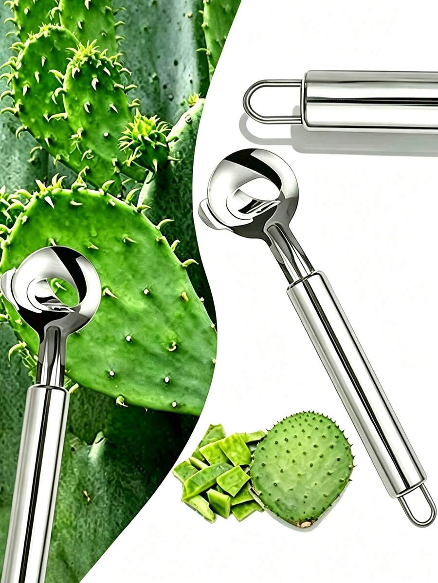 3/1pc Stainless Steel Cactus Peeling Spoon Set, Multi-Function Fruit & Vegetable Peeler, Baller, Pitter, Long Handle Kitchen Tool With Hanging Hole, Suitable For Home & Restaurant Cooking - Silver - View 1