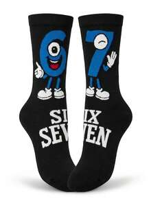 1 Pair Of Men Crew Sock, Cartoon Number 6 7 Character Graphic Socks, Soft Breathable Fall Winter, Halloween Christmas Gift For Son And Boyfriend - Multicolor - View 7