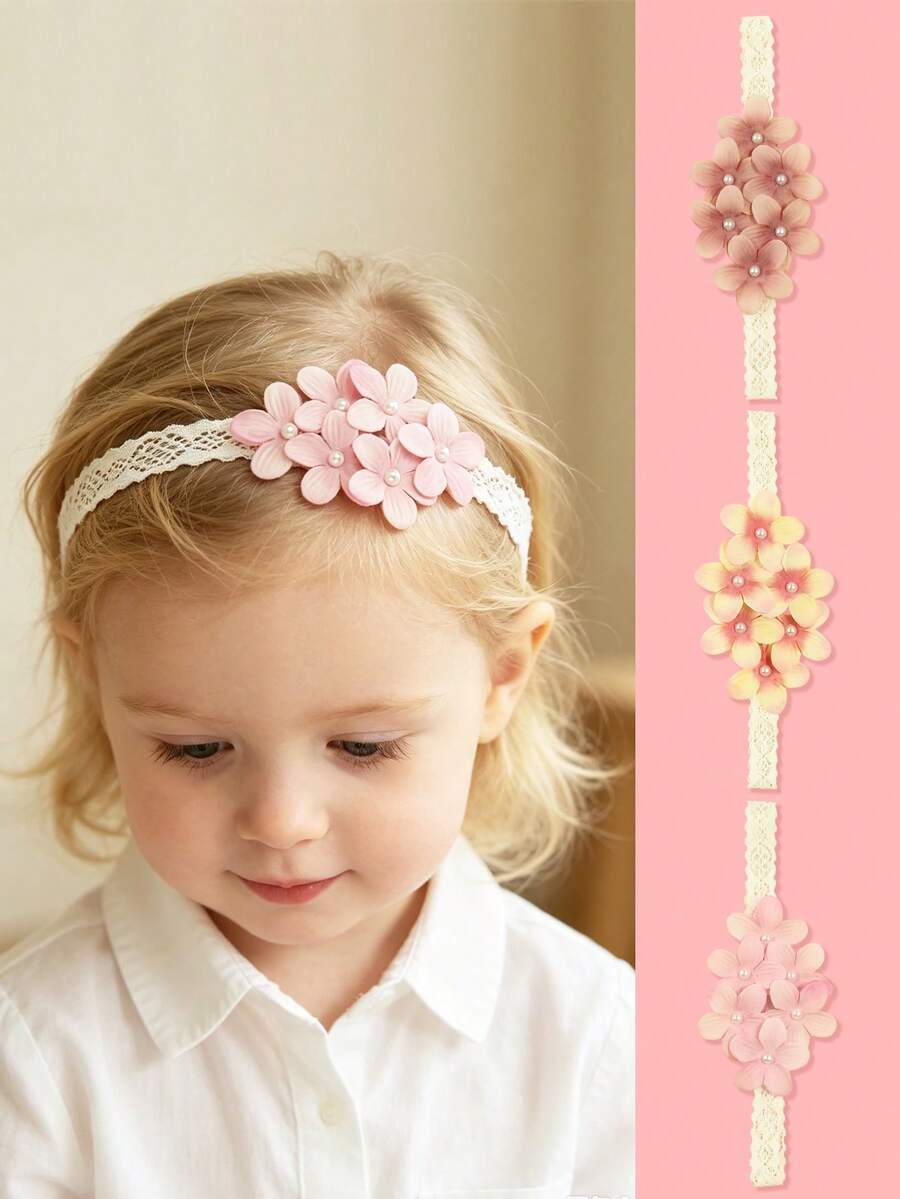 1pc Children's Hollow Decorative Headband, Pearl Flower Accessory Hair Tie, Non-Slip Fixed Headpiece, Suitable For Daily Wear - Multicolor - View 1