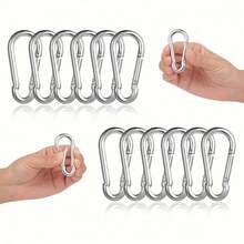 12 Stainless Steel D-Ring Buckles, 6x60mm Galvanized Rust-Proof, Spring Hook/Key Ring Hook/Chain Buckle Rope Connector For Camping, Fishing, Hiking, Backpack Keychains - White - View 2