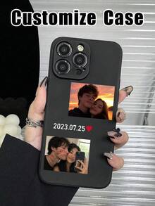 1 buah Casing Ponsel TPU Ultra Tipis Anti-Selip Hitam DIY untuk Foto Ganda Pasangan & Ulang Tahun, Kompatibel dengan Aksesoris Ponsel Apple Duo/18ProMax/17ProMax/16Pro/15/14Plus/13Pro/12ProMax/11/XsMax/8/7/6Plus/5 - Hitam - View 4