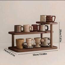 New Chinese Style Walnut Storage Rack, Black Walnut Desktop Curio Cabinet Tea Cup, Multifunctional Solid Wood Curio Shelf Tea Set, Small Tea Rack Toy Storage Shelf, Cup Storage Rack Display Tea Rack Ornament, Suitable For Desktop Tea Set Storage - Walnut - View 8