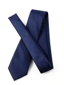 ZLQ&GOU 1 PC Navy Blue Men's Polyester Tie With Geometric Dark Pattern Design, 7cm Wide Jacquard Necktie, Business Casual Neck Accessory - Navy Blue - View 4