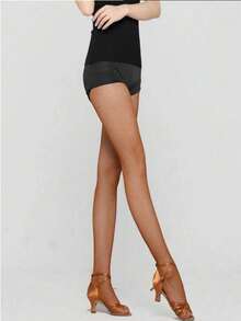New Professional Solid Color Latin Dance Fishnet Tights, Competition-Specific Oxford Bone Line Compression Pantyhose With Shoe Sole - Camel - View 2