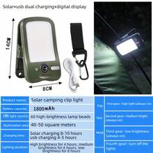 Clip-On Solar Light Outdoor, USB Rechargeable Solar Camping Light, RV Exterior Light, With Digital Display, 60LED, 3 Brightness Modes Solar Tent Light, Suitable For Fence, Yard, Camping, Backpacking, Hiking, Outdoor Use - Solar Clip-on Camping Light - View 15