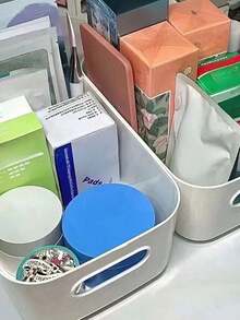 10 hộp lưu trữ màu trắng, giỏ lưu trữ xếp chồng màu trắng, thùng nhựa trắng có tay cầm, dùng để sắp xếp đồ dùng bàn làm việc, phù hợp cho kệ, phòng chơi, phòng ngủ, văn phòng, tất, đồ lót, văn phòng phẩm, mỹ phẩm - trắng - Xem 11