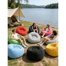 Flocked Inflatable Bean Bag Sofa Chair, Multiple Colors Available, Thickened PVC Material, Portable Foldable Ergonomic Lounge Chair, Suitable For Living Room, Bedroom, Home, Outdoor Camping, All Seasons, Perfect Holiday Gift - Multiple Styles - View 2
