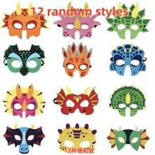 12pcs Dinosaur Theme Role Play Party Masks, Felt Dinosaur Masks For Birthday Party, Costume Party Props, Suitable For Halloween, Christmas Gifts - View 6