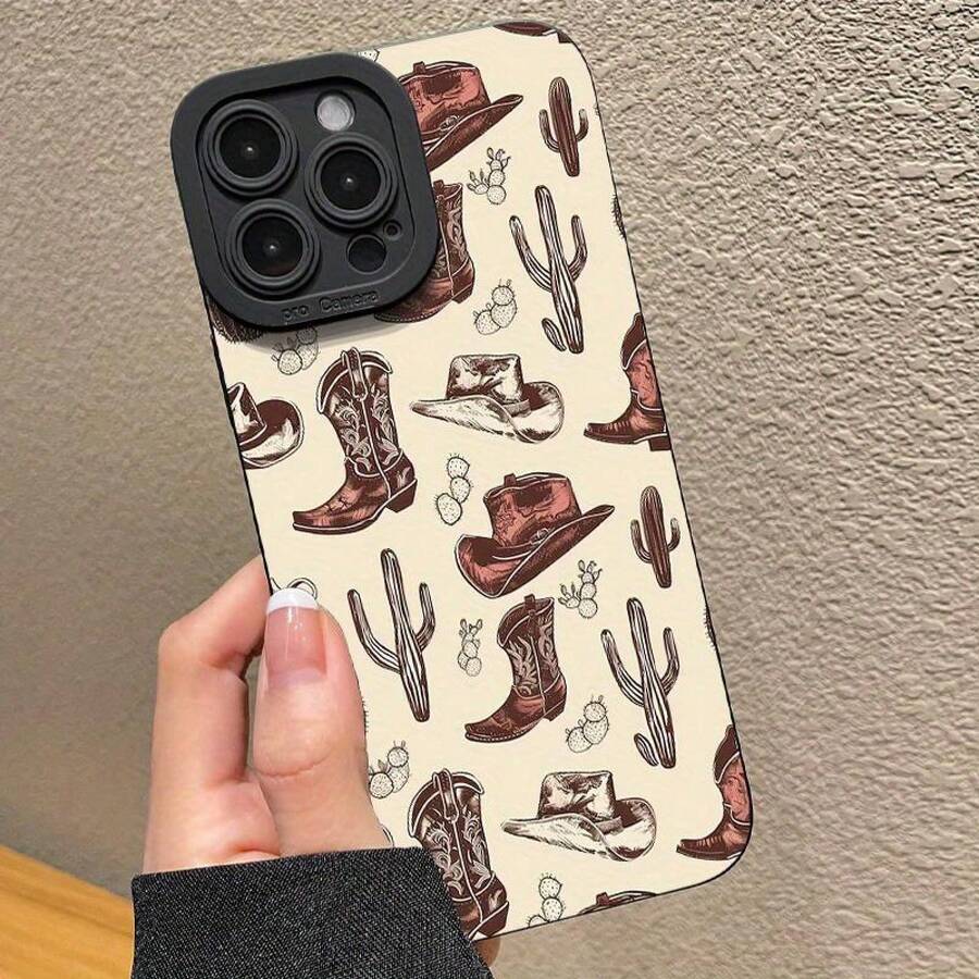 Western Cowboy-Themed Phone Case For 16/16Plus/16Pro/16Promax/ 15/15Plus/15Pro/15Promax/ 14/14Plus/14Pro/14Promax/ 13/13Pro/13Promax/ 12/12Pro/12Promax - 黑色 - 查看 1
