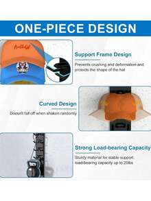 2pcs/1pc Baseball Cap Storage Rack, Wall-Mounted Hat Holder, Strong Adhesive Fixing Storage Rack, Can Hold 10 Hats At Once, Suitable For Door Panels And Cabinets, Supports Multi-Layer And Double-Layer Installation - View 5